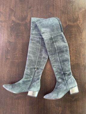 Pura Lopez Over The Knee Suede Boots Slate Gray 37 7